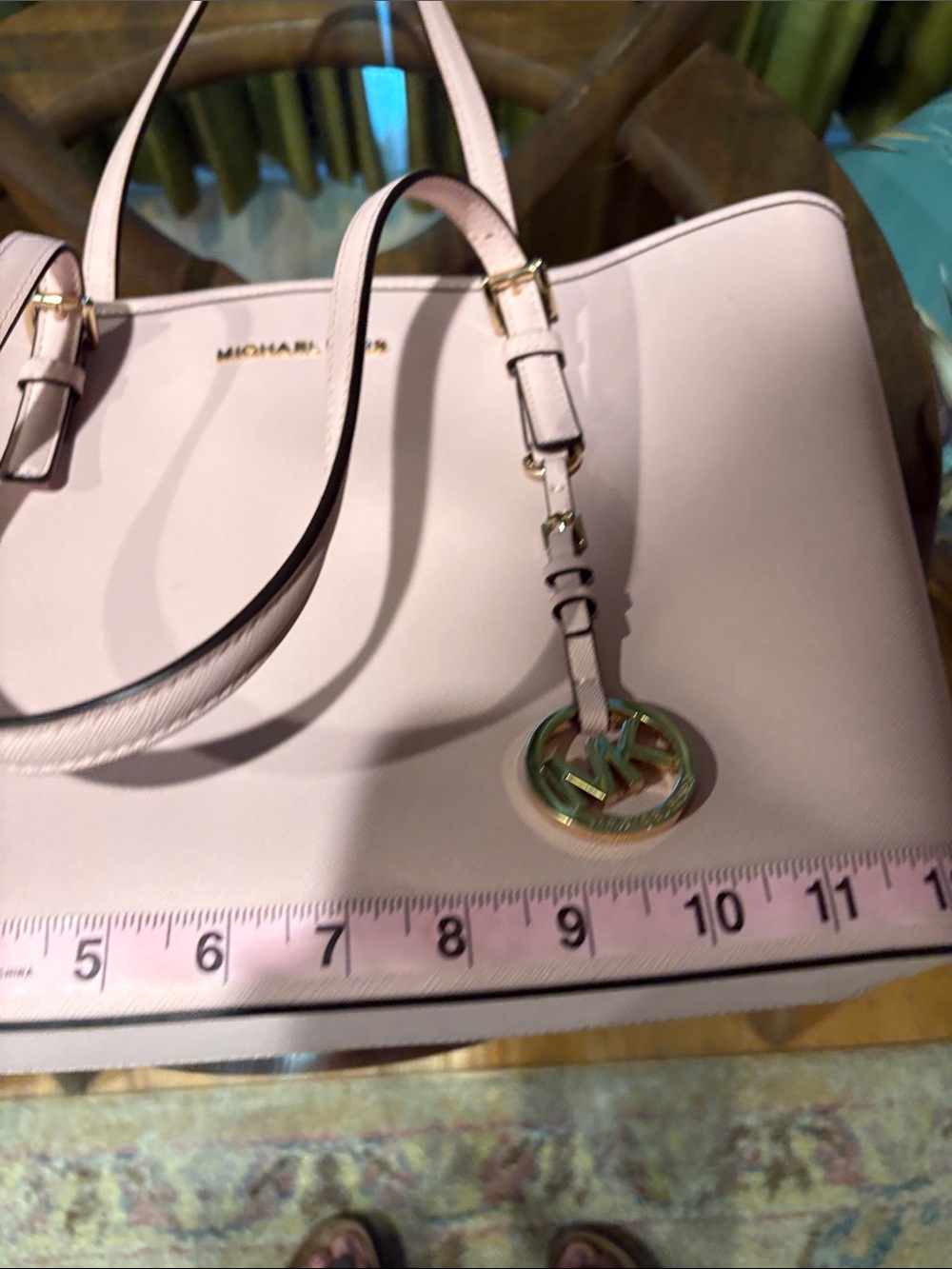 Michael Kors Pale Pink Saffiano Leather Tote with MK Charm - Picture 7 of 9